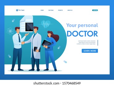 Doctor communicates with the patient. Health care concept. Flat 2D character. Landing page concepts and web design.