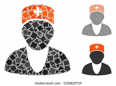 Doctor composition of abrupt elements in various sizes and color tones, based on doctor icon. Vector bumpy elements are grouped into collage. Doctor icons collage with dotted pattern.