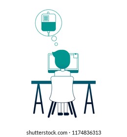 doctor in computer thinking in blood