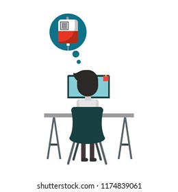 doctor in computer thinking in blood