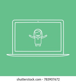 Doctor in a computer, vector illustration design. Health care characters collection.