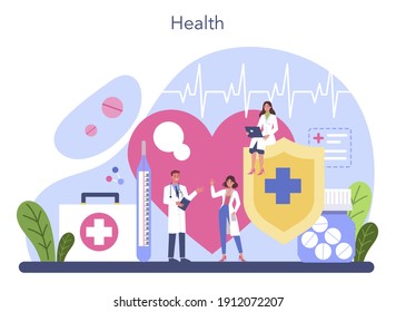 Doctor concept. Healthcare, modern medicine treatment, expertize and diagnostic. Medical specialist in the uniform. Medical consultation and recovery. Isolated vector illustration