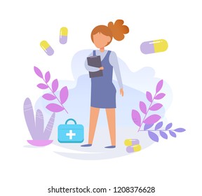 Doctor. Concept Homeopathist Vector. Cartoon. Isolated art on white background. Flat