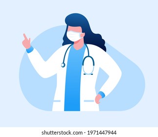 Doctor concept illustration with a mask. Medical consultation. Vector illustration for websites landing page templates