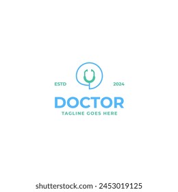 Doctor consult with stethoscope and chat logo design illustration idea