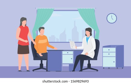 doctor consultation with analysis medical record on the hospital office room with modern flat style - vector