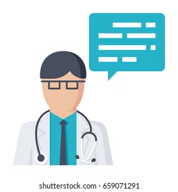 Doctor consultation concept with doctor and speech bubble, vector illustration in flat style