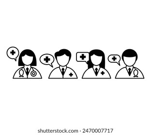 Icono de la consulta del médico símbolo Vector diseño simple ilustración plana negro blanco colores colecciones Conjuntos