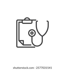 Doctor Consultation line icon. linear style sign for mobile concept and web design. A stethoscope with clipboard outline vector icon. Health check symbol, logo illustration. Vector graphics