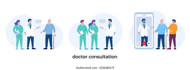 doctor consultation, medical, health care, paramedic flat illustration vector template