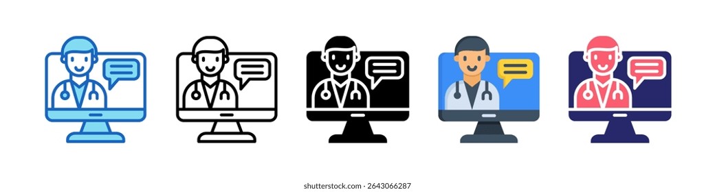 Doctor Consultation Multiple Style Icon Set Collection.