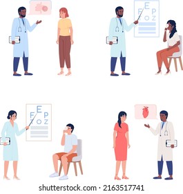 Doctor Consultation Semi Flat Color Vector Characters Set. Standing Figures. Full Body People On White. Simple Cartoon Style Illustration For Web Graphic Design And Animation Pack. Comfortaa Font Used