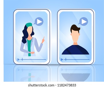 Doctor consultation-online, family doctor, psychological and medical assistance. Doctor and patient. Banner health. Vector illustration