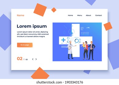 Doctor consulting family with little child vector illustration. Family practice center, healthcare, clinic. Family health concept. Creative design for layouts, web pages, banners