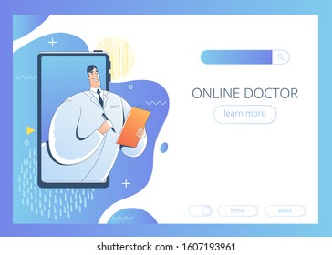The doctor is consulting using the device. Concept banner for online doctors.