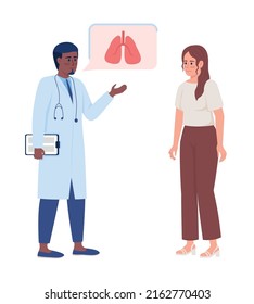 Doctor Consulting Woman With Lung Disease Semi Flat Color Vector Characters. Standing Figures. Full Body People On White. Health Simple Cartoon Style Illustration For Web Graphic Design And Animation