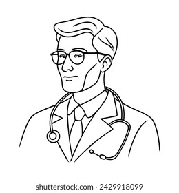 Doctor continuous line art vector illustration
