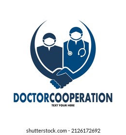 Doctor Cooperation Vector Logo Template. This Design Use Hand Shake Symbol. Suitable For Confirmation, Negotiation Or Business.