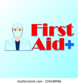 Doctor costume with surgery and first aid text