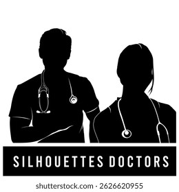Doctor Couple Silhouette – Professional Male and Female Physicians in Vector Format