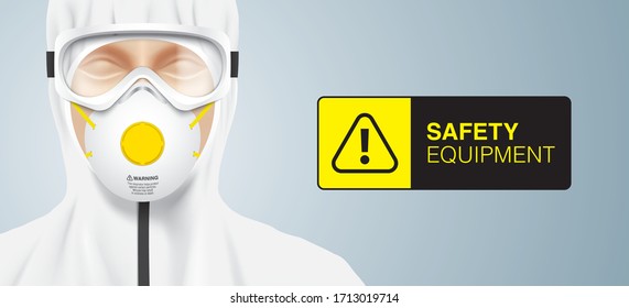 Doctor covered with medical overalls. White medical worker, wearing infection protection professional equipment on his face. Corona virus, safety equipment vector illustration.