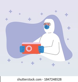doctor con pruebas covid19 en diseño de ilustración de vector más frío