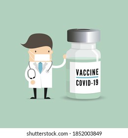 Doctor with COVID-19 vaccine bottle.