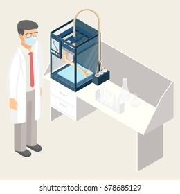 Doctor creating artificial human bone on 3D printer in laboratory