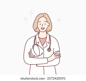 Doctor with crossed arms. Vector hand drawing.