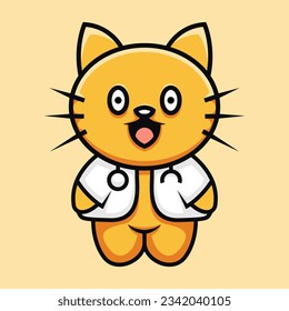 doctor cute cat character logo