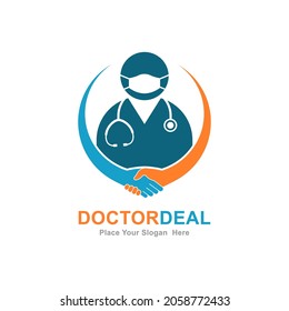 Doctor Deal Vektorlogo-Vorlage. Geeignet für das Symbol, die Bestätigung, die Verhandlung oder das Geschäft.
