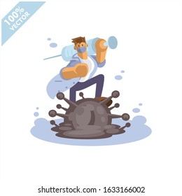 Doctor and defeated virus vector illustration. 