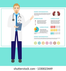 Doctor for a description of the kidney diseases. Vector illustration