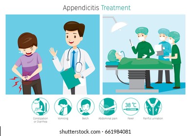Doctor Diagnose And Operate On Appendicitis Patient, Appendix, Internal Organs, Body, Physical, Sickness, Anatomy, Health