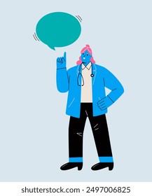 Doctor with dialog box. Health and medicine concept. Colored flat vector illustration
