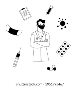 Doctor with different medical objects