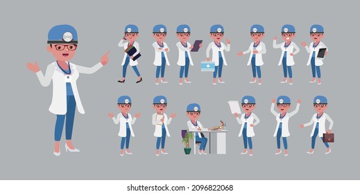 Doctor with different poses. vector-