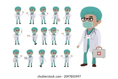 Doctor with different poses. vector-