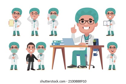 Doctor with different poses. vector-