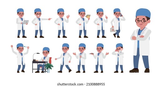 Doctor with different poses. vector-