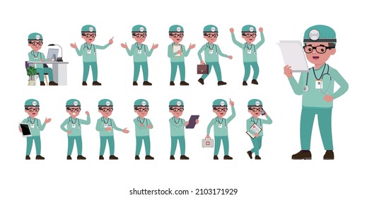 Doctor with different poses. vector-