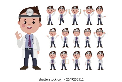 Doctor with different poses. vector-