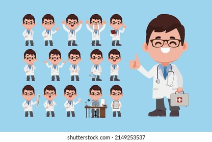 Doctor with different poses. vector-