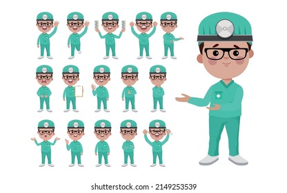 Doctor con diferentes poses. vectorial