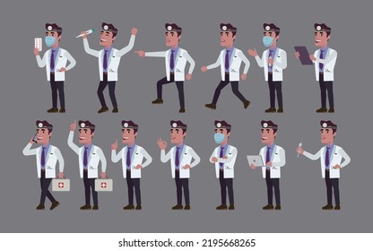 Doctor con diferentes poses. vector