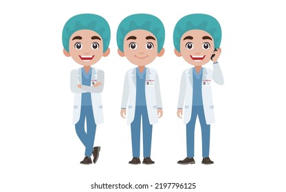 Doctor with different poses. vector