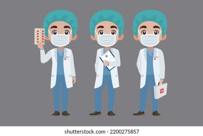 Doctor with different poses. vector