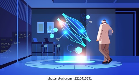Arzt in digitalen Gläsern, der die virtuelle detaillierte Erklärung anatomischer Muskel inneren Organ vvivuvm Sehmetaverse