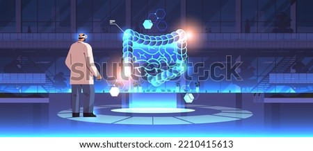doctor in digital glasses looking at virtual detailed explanation anatomical digestive system gastrointestinal tract