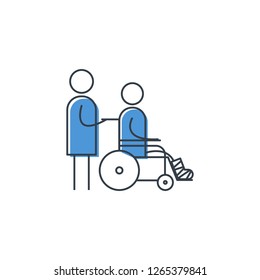 Doctor with disabled patient simple icon